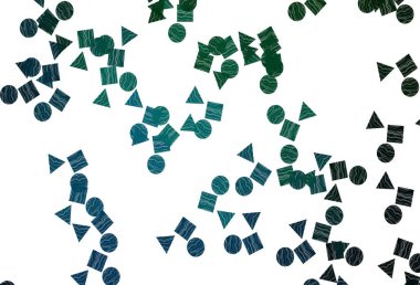 Açık mavi, yeşil vektör desenli, daireli, küplü. Renkli daireler, üçgenler, dikdörtgenler. Duvar kağıtları için şablon.