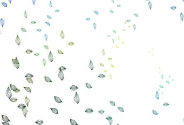 Açık mavi, sarı vektör çizim örtüsü. Yapraklarla karalama tarzında renkli çizimler. İşiniz için yepyeni bir tasarım..