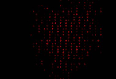 Koyu kırmızı vektör deseni ve kart sembolü. Renkli resimler, kalpler, maça, sinek, elmas. Kumarhanelerin kartvizitleri için şablon.