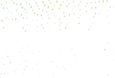 Açık yeşil, müzikal notalı kırmızı vektör dokusu. Renkli melodi sembolleri olan soyut çizimler. Duvar kağıtları için modern tasarım.