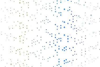 Açık Çokrenkli, iskambil kağıtlı Gökkuşağı vektör dokusu. Kalplerin, maça, sinek ve elmasların işaretleriyle renkli bir değişim. Vegas 'ta parti ilanları, etkinlikler.