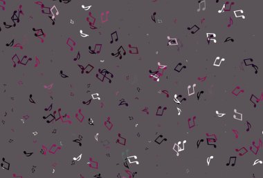 Müzik sembollü açık renkli vektör arkaplanı. Melodi tuşları olan modern soyut çizimler. Fasion dergileri için şablon.