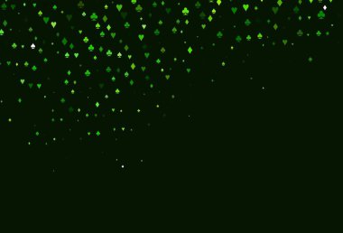 İskambil kağıtlı açık yeşil vektör dokusu. Kupa, maça, sinek ve elmasların olduğu bir resim. Reklam, poster ve kumar siteleri için tasarım.