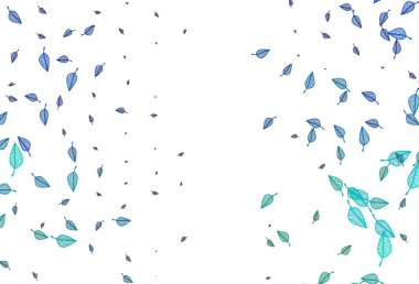 Açık mavi, yeşil vektör el boyalı doku. Renkli yapraklı eskiz karalamalar. İş tasarımınız için yepyeni bir tarz.