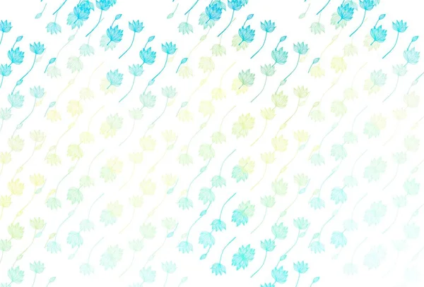 Hellblauer Gelber Vektor Mit Handgemaltem Muster Gekritzelte Illustration Von Blättern — Stockvektor