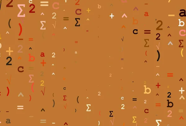 Lichtgeel Oranje Vectorsjabloon Met Wiskundige Simbolen Abstracte Illustratie Met Gekleurde — Stockvector