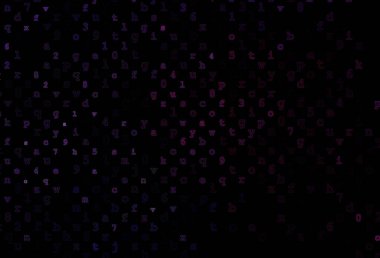 Koyu pembe, latin alfabesiyle mavi vektör düzeni. Soyut şablon üzerinde ABC sembolleriyle parlayan illüstrasyon. Kalıp okul ve dil bilgisi siteleri için kullanılabilir.