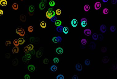 Koyu renkli, diskli Gökkuşağı vektör dokusu. Renkli su damlaları olan modern soyut çizimler. Posterler, afişler için tasarım.