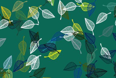 Açık mavi, sarı vektör karalama şablonu. Yapraklarla gösterişli soyut çizimler. Marka kitabınız için yeni şablon.