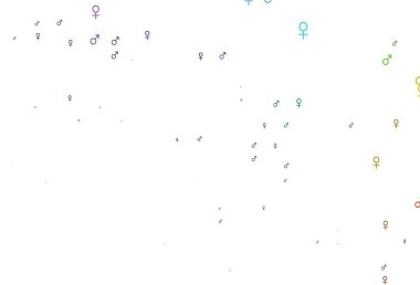 Açık renkli, cinsiyet faktörlü gökkuşağı vektör deseni. Soyut tarzda, cinsiyet şekilleriyle basit bir gradyan tasarımı. Randevu siteleri için temel tasarım.