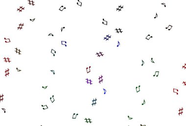 Açık renkli, notalı Gökkuşağı vektör dokusu. Renkli melodi sembolleri olan soyut çizimler. Duvar kağıtları için modern tasarım.