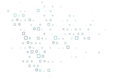 Açık mavi, noktalı yeşil vektör şablonu, dikdörtgenler. Parlak renkli soyut çemberlerin olduğu bir resim, küpler. Reklamlar, broşürler için desen.