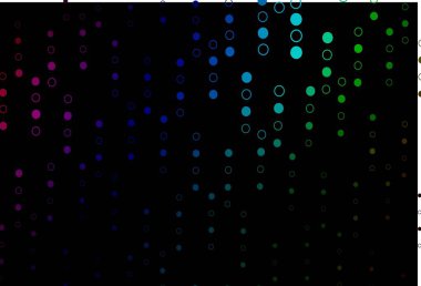 Karanlık Çokrenkli, baloncuklu Gökkuşağı vektör arkaplanı. Soyut arka planda bulanık kabarcıklar ve renkli gradyan. Reklamlar, broşürler için desen.