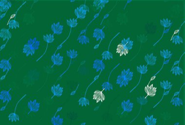 Açık mavi, yeşil vektör karalama deseni. Karalama tarzında yaprakları olan belirsiz bir çizim. Paketleme için el boyası tasarımı, duvar kağıdı.