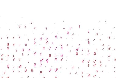 Açık pembe vektör dokusu, erkek ve kadın ikonlarıyla. Gradyan renkli erkek, soyut tarzda kız sembolleri. Uniseks duvar kağıtları için modern tasarım.