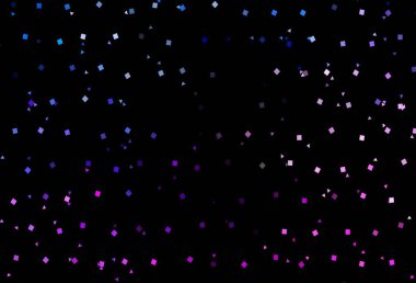 Koyu pembe, mavi vektör desenli, daireli, küplü. Renkli daireler, üçgenler, kareler çizilmiş bir resim. İniş sayfası için modern şablon.