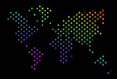 Koyu renk, küreli gökkuşağı vektör deseni. Doğa tarzında renkli baloncuklu soyut illüstrasyon. Reklamlar, broşürler için desen.