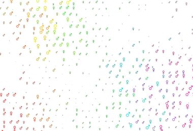 Açık renkli, cinsiyet sembollü gökkuşağı vektör arkaplanı. Soyut tarzda, cinsiyet şekilleriyle basit bir gradyan tasarımı. Randevu uygulamaları için akıllı tasarım.