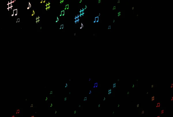 暗色的彩色 彩虹矢量背景与音乐音符 现代抽象插图与曲调键 学校广告 小册子的模式 — 图库矢量图片