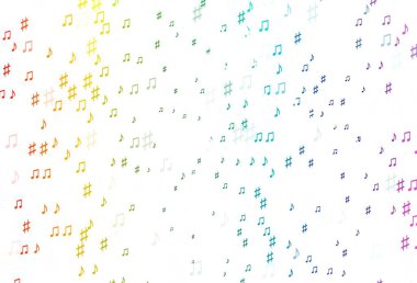 Açık Çokrenkli, müzik sembollü Gökkuşağı vektör arkaplanı. Soyut arkaplanda rengarenk müzik tuşları. Duvar kağıtları için modern tasarım.