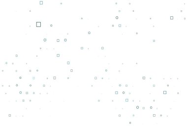 Dairesel benekli hafif Mavili vektör düzeni, küpler. Renkli daireleri, dikdörtgenleri olan soyut çizimler. Reklamlar, broşürler için desen.