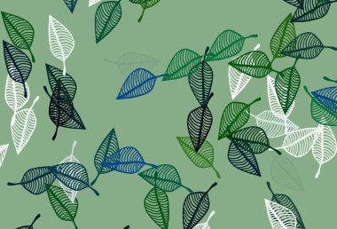 Açık mavi, yeşil vektör karalama dokusu. Yaprakları karalama tarzında parlak renkli bir illüstrasyon. Tasarımınız için yeni bir doku.