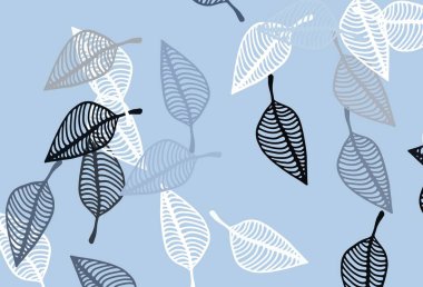 Hafif BLUE vektör çizim düzeni. Yaprakları karalama tarzında renkli ve soyut çizimler. Web sitesi için dokulu desen.