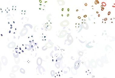 Açık Çokrenkli, baloncuklu Gökkuşağı vektör arkaplanı. Parlak renkli soyut çemberlerin olduğu bir resim. Suyun deseni, yağmur damlaları.