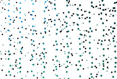 Açık mavi, yeşil vektör desenli, daireli, küplü. Çemberler, üçgenler ve küplerle soyut gradyan çizimi. İş ilanları, broşürler, broşürler için desen