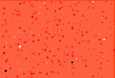 Daireleri, çizgileri, dikdörtgenleri olan açık kırmızı vektör düzeni. Daireler, çizgiler, rengarenk eşkenar dörtgenler. Reklamınız, posteriniz, afişiniz için en iyi tasarım.