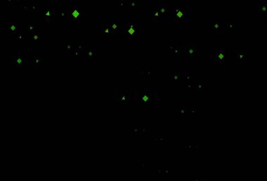 Koyu yeşil vektör şablonu kristaller, daireler, kareler. Soyut tarzda dekoratif tasarım, çizgiler, noktalar, küplerle. Duvar kağıtları için şablon.