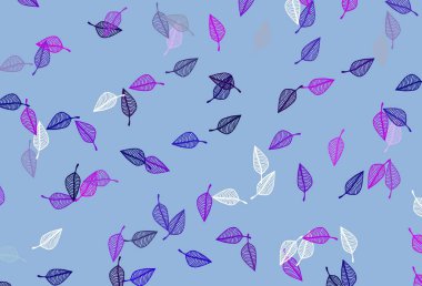 Açık Pembe, Mavi vektör karalama düzeni. Doğal yaprağı olan zarif, parlak bir illüstrasyon. Tasarımınız için yeni bir doku.