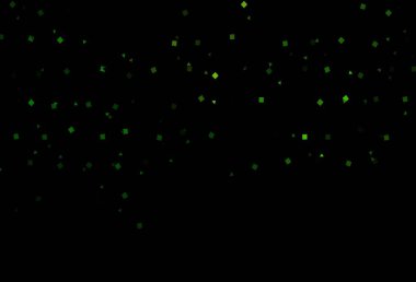 Daireleri ve küpleri olan koyu yeşil vektör dokusu. Renkli daireler, üçgenler, kareler çizilmiş bir resim. İniş sayfası için modern şablon.