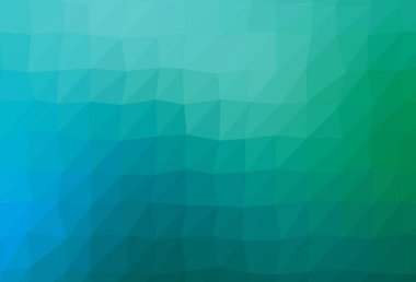 Açık mavi, yeşil vektör üçgen şeklinde parlıyor. Gıcır gıcır rengarenk bir illüstrasyon. İşiniz için yepyeni bir tasarım..