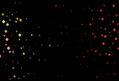 Koyu kırmızı, kristalli sarı vektör şablonu, daireler, kareler. Renkli noktaları, çizgileri, küpleri olan soyut çizimler. İş ilanları, broşürler, broşürler için desen