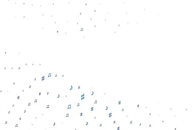 Açık mavi, müzikal notalı yeşil vektör dokusu. Soyut arkaplanda rengarenk müzik tuşları. Festival broşürleri için desen.