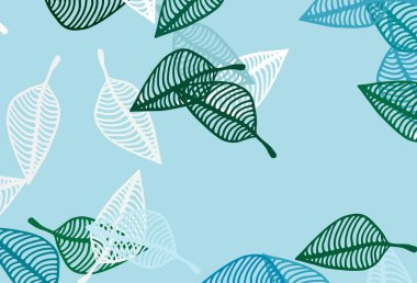 Açık mavi, yeşil vektör çizim şablonu. Yapraklarla karalama tarzında renkli çizimler. Web sitesi yöneticileri ve tasarımları için desen.