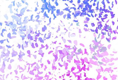 Açık pembe, Memphis şekilli mavi vektör şablonu. Renkli rastgele şekillerle modern soyut illüstrasyon. Duvar kağıtları için zarif tasarım.