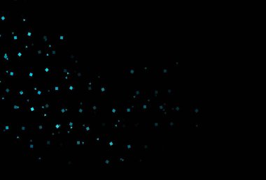 Koyu mavi vektör şablonu kristaller, daireler, kareler. Renkli noktaları, çizgileri, küpleri olan soyut çizimler. Reklamlar için desen.