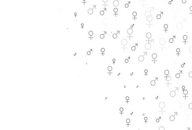 Açık gümüş, gri vektör desenli erkek, dişi ikonlar. Gradyan renkli erkek, soyut tarzda kız sembolleri. Fasion dergileri için şablon.