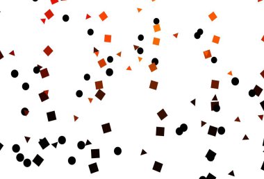 Açık Turuncu vektör arkaplanı üçgenler, daireler, küplerle. Küreler, kareler ve çizgilerle soyut çizimler. İniş sayfası için modern şablon.