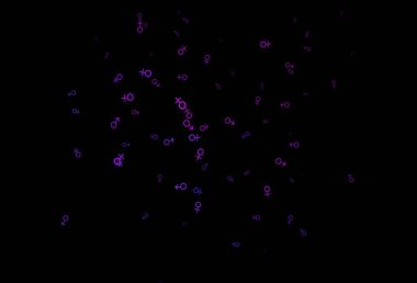 Koyu pembe, üzerinde erkek ve kadın sembolleri olan mavi bir şablon. Gradyan renkli erkek, soyut tarzda kız sembolleri. Fasion dergileri için şablon.