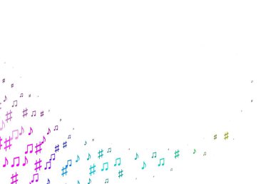 Açık Çokrenkli, müzik notalı Gökkuşağı vektör arkaplanı. Melodi tuşları olan modern soyut çizimler. Okul ilanı, kitapçıklar için şablon.