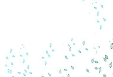 Açık mavi, yeşil vektör el boyaması arka plan. Yapraklarla gösterişli soyut çizimler. Paketleme için el boyası tasarımı, duvar kağıdı.