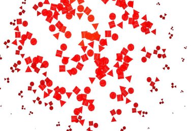 Açık kırmızı vektör şablonu kristaller, daireler, kareler. Renkli daireler, üçgenler, dikdörtgenler. Reklamlar için desen.