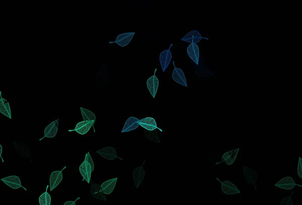 Mörkblå Grön Vektorskiss Mönster Med Gradient Färgglada Blad Naturlig Stil — Stock vektor