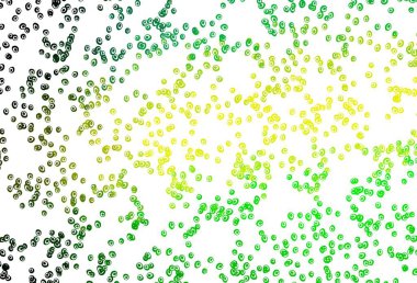 Açık yeşil, küreli sarı vektör deseni. Bulanık yağmur damlaları olan soyut bir çizim. Marka kitabınız için şablon.