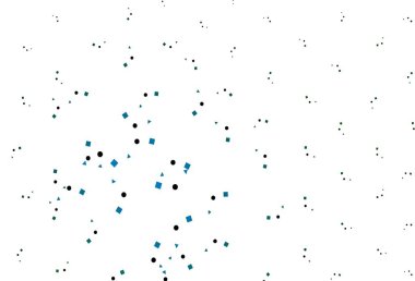 Açık mavi, yeşil vektör desenli, daireli, küplü. Soyut tarzda dekoratif tasarım, çizgiler, noktalar, küplerle. İş ilanınız için akıllı tasarım.