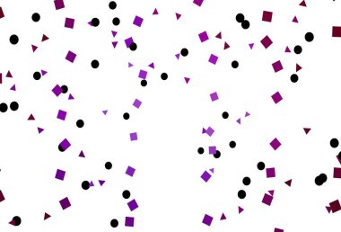 Çizgiler, daireler ve eşkenar dörtgenli açık mor vektör arkaplanı. Küreler, kareler ve çizgilerle soyut çizimler. Reklamlar için desen.