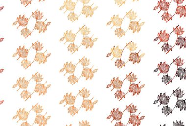 Açık kırmızı, sarı vektör el boyalı doku. Yaprakları karalama tarzında renkli ve soyut çizimler. Boyama kitapları ve çocuklar için sayfalar.